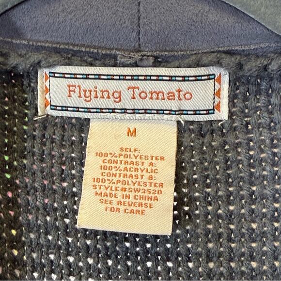 Flying Tomato, Gray and Red Geometric Cardigan Faux Suede. Size Medium. - Picture 3 of 5